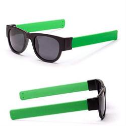 AmyGline Faltende Sonnenbrille Armband Frosch Spiegel Reit Handgelenk Kreatives Armband Brille Polarisierte Sonnenbrille Schutzbrille Snap Armband für Herren und Damen (Grün) von AmyGline