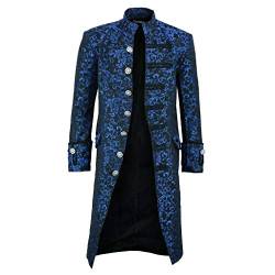 AmyGline Herren Jacke Frack Steampunk Gothic Gehrock Uniform Cosplay Kostüm Smoking Mantel Retro Viktorianischen Langer Uniformkleid Plus Size Männer Langarm (Blau-B, 3XL) von AmyGline