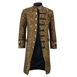 AmyGline Herren Jacke Frack Steampunk Gothic Gehrock Uniform Cosplay Kostüm Smoking Mantel Retro Viktorianischen Langer Uniformkleid Plus Size Männer Langarm (Gelb-B, 2XL) von AmyGline