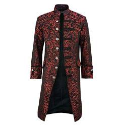 AmyGline Herren Jacke Frack Steampunk Gothic Gehrock Uniform Cosplay Kostüm Smoking Mantel Retro Viktorianischen Langer Uniformkleid Plus Size Männer Langarm (Rot-B, 2XL) von AmyGline