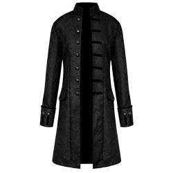 AmyGline Herren Jacke Frack Steampunk Gothic Gehrock Uniform Cosplay Kostüm Smoking Mantel Retro Viktorianischen Langer Uniformkleid Plus Size Männer Langarm (Schwarz, 4XL) von AmyGline