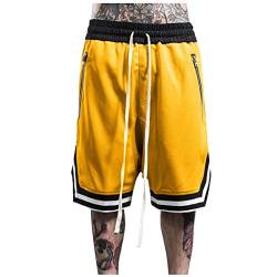 AmyGline Hosen Herren Shorts Neu-Männer CasualMode Lose Schnell Trocknend Outdoor Sports Shorts Joggen Fitness Basketball Shorts Kurze Hose Freizeithose Sweatpants Strandshorts (Gelb-B, 2XL) von AmyGline