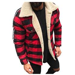 AmyGline Jacke Herren Wintermantel Parka Jacke Rot Karierte Revers Fleecejacke Plüschmantel Cardigan Mäntel Winterjacke von AmyGline