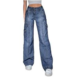 AmyGline Jeanshose Damen Jeans Cargohose Baggy Jeans High Waist Gerade Breites Bein Hose Cargo Jeans Arbeitshosen Freizeithose von AmyGline