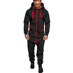 AmyGline Jumpsuit Herren Herbst Winter Kuscheliger Jumpsuit Sweat Jogger Jogging Anzug Trainingsanzug Overall Ganzkörperanzug Hoodie Kapuzenpullover Siamesisch Hose Freizeithose Sporthose von AmyGline