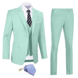 Amyox Herren Slim Fit 3-teiliger Anzug Zwei Knöpfe Business Hochzeit Kleid Tux Anzug Set Jacke Weste Hose mit Krawatte, Mintgrün, XS von Amyox