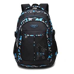 Amythe Kinderrucksack Jungen, Schulrucksack Schulranzen Jungen 1-6. Klasse Wasserdichter Schultasche Großer Rucksack Camouflage Büchertasche Nylon 15-Zoll-Laptop Daypack -Blau von Amythe