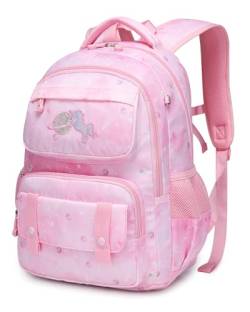 Amythe Kinderrucksack Mädchen Schultasche 1 2 3 4. Klasse, Leichter Einhorn Rucksack aus Nylon, Wasserdichte Schulrucksack für Schule und Reisen, Rosa, 30 * 14 * 43 cm von Amythe