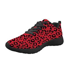 Amzbeauty Damen-Schuhe, Lauf-Sneaker, leichter Lauf-Sneaker, atmungsaktiv, glänzend, Outdoor-Sport, Leoparden-Design, Größe 35-42, Rot - rotes leopardenmuster - Größe: 40 EU von Amzbeauty