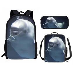 Amzbeauty Eulen-Rucksack und Lunch-Tasche Sets für Mädchen Jungen Kinder Schulanfang Kawaii Eule Rucksack Set Tierdruck, Delfin von Amzbeauty