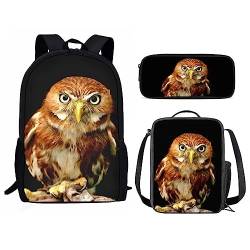 Amzbeauty Eulen-Rucksack und Lunch-Tasche Sets für Mädchen Jungen Kinder Schulanfang Kawaii Eule Rucksack Set Tierdruck, eule von Amzbeauty