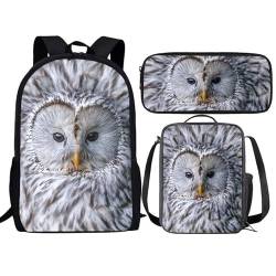 Amzbeauty Fox Rucksack und Lunchbox für Kinder Jungen Mädchen Rucksack für Grundschule 3 in 1 Back to School Sets, eule von Amzbeauty