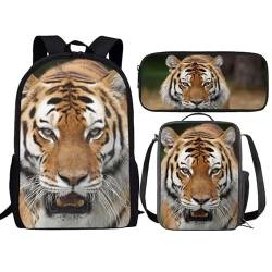 Amzbeauty Fox Rucksack und Lunchbox für Kinder Jungen Mädchen Rucksack für Grundschule 3 in 1 Back to School Sets, tiger von Amzbeauty