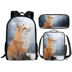 Amzbeauty Galaxy Cat Rucksack und Lunchtasche Set für Mädchen, 3-teiliges Katzen-Büchertaschenset, Grundschule, fuchs von Amzbeauty