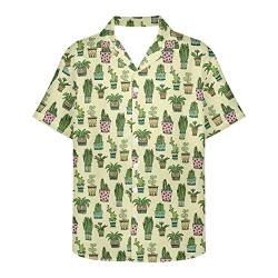 Amzbeauty Herren Hawaii-Hemd mit Kaktus-Motiv, kurzärmelig, Sommer, Strand, Urlaub, Surf-Shirt, Aloha-Party, Tops, Hemd, Größe 2XS-5XL, Cartoon-Kaktus a, L von Amzbeauty