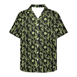 Amzbeauty Herren Hawaii-Hemd mit Kaktus-Motiv, kurzärmelig, Sommer, Strand, Urlaub, Surf-Shirt, Aloha-Party, Tops, Hemd, Größe 2XS-5XL, Kaktus Schwarz, L von Amzbeauty