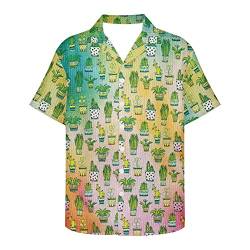 Amzbeauty Herren Hawaii-Hemd mit Kaktus-Motiv, kurzärmelig, Sommer, Strand, Urlaub, Surf-Shirt, Aloha-Party, Tops, Hemd, Größe 2XS-5XL, Niedlicher Kaktus, XL von Amzbeauty