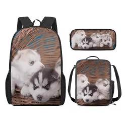 Amzbeauty Katzenrucksack und Lunchtasche für Mädchen, 3-teilig, Geschenk für 5–12 Kinder, Jungen, Husky Dog-4 (Husky Dog von Amzbeauty