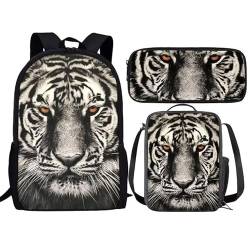 Amzbeauty Kinder-Rucksack für Mädchen, 3-teilig, Geschenk für die Schule, Lavendel, Husky, mit Lunchtaschen, Schulmäppchen, Tiger-9 von Amzbeauty