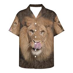 Amzbeauty Lässiges Oberhemd für Herren, cooles Tiermotiv, Button-Down-Kleid, Hawaii-Hemd, kurzärmelig, Größe 2XS-5XL, löwe, XL von Amzbeauty