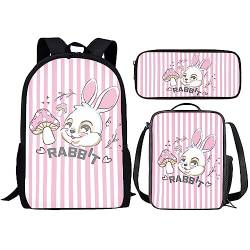 Amzbeauty Pilz-Rucksack und Lunch-Tasche für Mädchen Jungen Kinder Back to Rucksack 3 in 1 Schulranzen-Set, hase von Amzbeauty