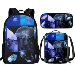 Amzbeauty Quallen-Rucksack und Lunchbox für Jungen, 43,2 cm, Aquarium-Rucksack-Set für Grundschule, Mittelschule, Büchertasche von Amzbeauty