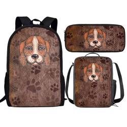 Amzbeauty Rucksack mit französischer Bulldogge für Jungen Mädchen Kinder 3-teiliges Rucksack-Set mit amerikanischer Flagge für Grundschule, hund von Amzbeauty