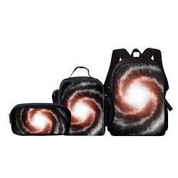 Amzbeauty Rucksack mit schwarzem Katzen-Motiv, für Kinder, Mädchen, Jungen, Schultasche mit Brotdose, Federmäppchen, Galaxy, 38,1 cm, Schulranzen-Set von Amzbeauty