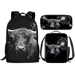 Amzbeauty Rucksack und Lunchtasche, Motiv: schwarze Katze, Set für Mädchen, Jungen, Kinder, für Grundschule, Mittelschule, 3-in-1-Rucksack-Set, Yak von Amzbeauty