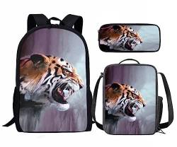 Amzbeauty Rucksack und Lunchtasche, Motiv: schwarze Katze, Set für Mädchen, Jungen, Kinder, für Grundschule, Mittelschule, 3-in-1-Rucksack-Set, tiger von Amzbeauty