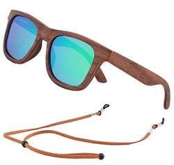 An Swallow Holz Sonnenbrille Herren Damen Polarisiert Verspiegelt, Bambus Holz Brille Polarisierte Gläser UV400 Schutz (Grüne Spiegellinse) von An Swallow