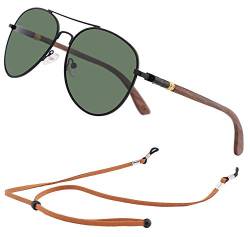 An Swallow Piloten Sonnenbrille Holz Herren Damen Polarisiert Verspiegelt, Bambus Holz Brille Polarisierte Gläser UV Schutz (G15 Grüne Linse) von An Swallow