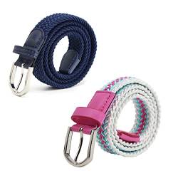 AnJuHoPa Kinder Elastik-Gürtel für Jungen und Mädchen - 2er Set (Marine, Weiß/Blau/Pink) von AnJuHoPa