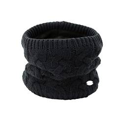 AnJuHoPa Snood Winter Frauen Zopfmuster Schal gestrickt Halswärmer Thermal Fleece gefüttert Klassischen Stil 02Schwarz von AnJuHoPa