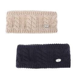 AnJuHoPa Strick Stirnband Damen Winter warm Earmuffs Cable Knitted Headband Gestrickter Ohrwärmer Häkeln Haarrife Gefüttert mit weichem Fleece Innenfutter (Navy and Beige) von AnJuHoPa