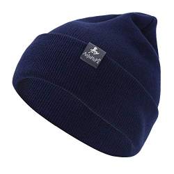 AnJuHoPa Unifarbene Beanie doppelt gestrickt Mütze hautfreundlich weich elastische Stricke Hüte Unisex Marine von AnJuHoPa