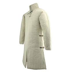 AnNafi Mittelalterlicher Gambeson dick gepolsterter langer Mantel mit vollen Ärmeln Rüstung Aketon Jacke Rüstung Kostüm Baumwollstoffe, Weiß, 6X-large von AnNafi