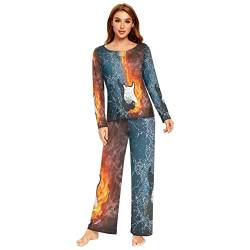 Anantty Damen Schlafanzug-Set Galaxis Musical Gitarre Pyjama Woman Set, Lang Nachtwäsche Hausanzug Negligee Sleepwear von Anantty