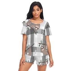 Anantty Damen Schlafanzug-Set Süß Faultier Druck Sommer Pyjama Woman Set, T-Shirt und Shorts Lounge Set Sleepwear Nachtwäsche von Anantty