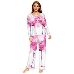 Anantty Damen Schlafanzug-Set Tier Flamingo im Liebe Pyjama Woman Set, Lang Nachtwäsche Hausanzug Negligee Sleepwear von Anantty