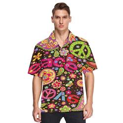 Anantty Herren Hawaii-Hemden Blumenfrieden-Zeichen Strandhemden Button-Down, kurzärmelig, lässig, Aloha-Hemden, kurzärmelig, mehrfarbig, XL von Anantty