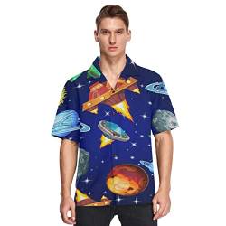 Anantty Herren Hawaii-Hemden Galaxy Planet und Raumschiffe Strandhemden Button Down Kurzarm Casual Aloha Shirts Kurzarm, mehrfarbig, L von Anantty