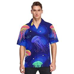 Anantty Herren Hawaii-Hemden Unterwasser World of Jellyfish Beach Shirts Button Down Kurzarm Casual Aloha Shirts Kurzarm, mehrfarbig, XL von Anantty