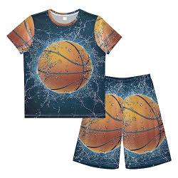 Anantty Kinder Jungen Schlafanzug Set Basketball Ball auf Wasser Shorty Pyjamaset Nachtwäsche Kurzarm Pyjamas Sommer Kurzarm Sets Outfit von Anantty