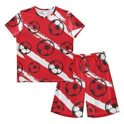 Anantty Kinder Jungen Schlafanzug Set Fußball Ball Sport Shorty Pyjamaset Nachtwäsche Kurzarm Pyjamas Sommer Kurzarm Sets Outfit von Anantty