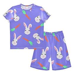 Anantty Kinder Jungen Schlafanzug Set Süß Kaninchen Karotte Shorty Pyjamaset Nachtwäsche Kurzarm Pyjamas Sommer Kurzarm Sets Outfit von Anantty
