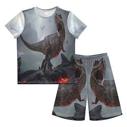 Anantty Kinder Jungen Schlafanzug Set Tier Dinosaurier Shorty Pyjamaset Nachtwäsche Kurzarm Pyjamas Sommer Kurzarm Sets Outfit von Anantty