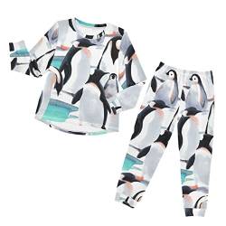 Anantty Kinder Schlafanzug-Set Arktischer Pinguin Pyjama Woman Set, Lang Nachtwäsche Hausanzug Negligee Sleepwear für Jungen Mädchen von Anantty