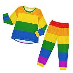 Anantty Kinder Schlafanzug-Set Bunt Regenbogen Pyjama Woman Set, Lang Nachtwäsche Hausanzug Negligee Sleepwear für Jungen Mädchen von Anantty