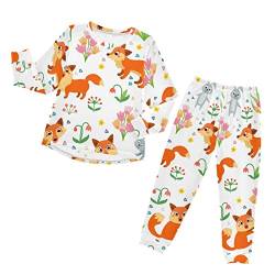 Anantty Kinder Schlafanzug-Set Fuchs Hase Pyjama Woman Set, Lang Nachtwäsche Hausanzug Negligee Sleepwear für Jungen Mädchen von Anantty